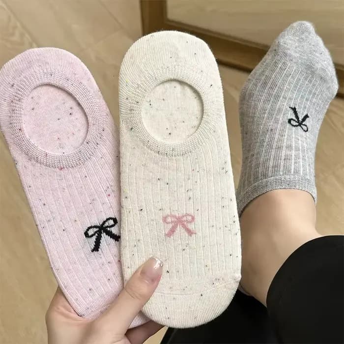 Chaussettes d'été en fil à pois fins pour femmes, avec nœud papillon, respirantes, Anti-talon, en pur coton, simples, coupe basse, invisibles, peu profondes