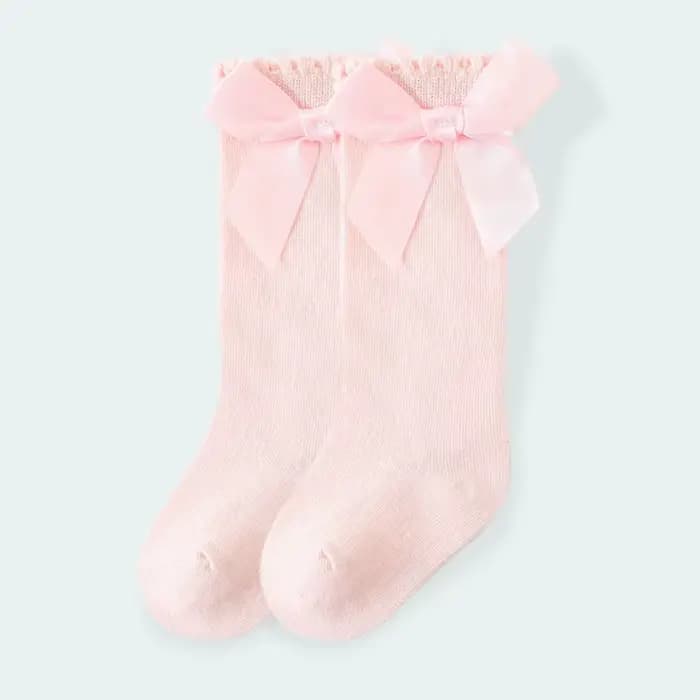 Bébé Bow chaussettes printemps automne nouveau-né fille étudiant princesse chaussettes enfants rouge coton mi chaussettes infantile enfant en bas âge fille vêtements