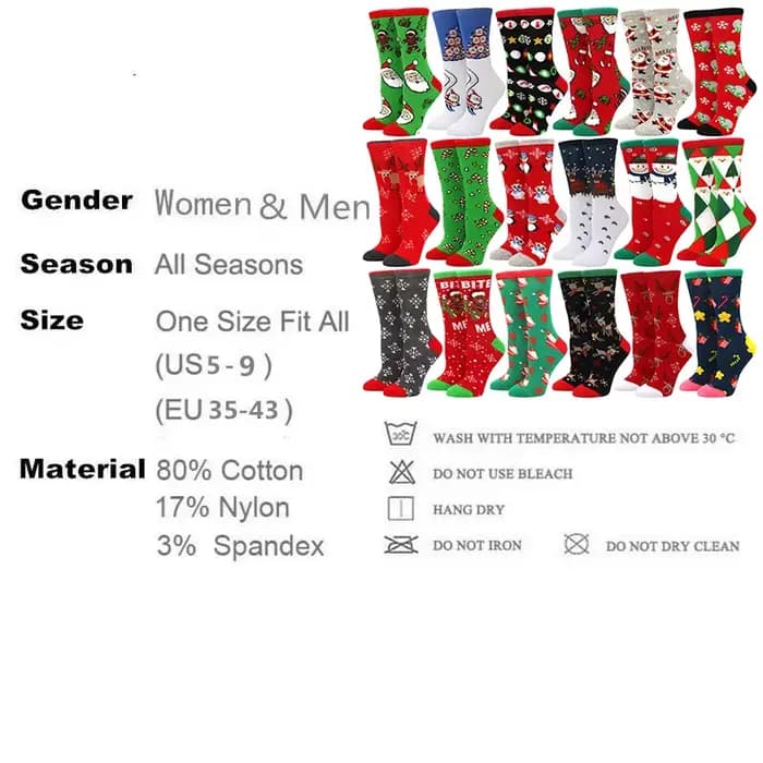 Chaussettes de noël colorées en coton pour femmes et hommes