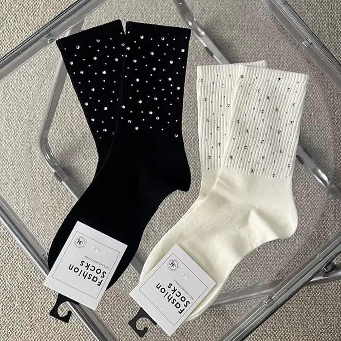 1/2/4 paires diamant brillant marée chaussettes diamant chaud luxe strass moyen Tube femmes chaussettes quatre saisons mode coton bonneterie