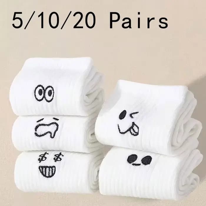 5/10/20 paires hommes blanc dessin animé chaussettes à la mode polyvalent Expression