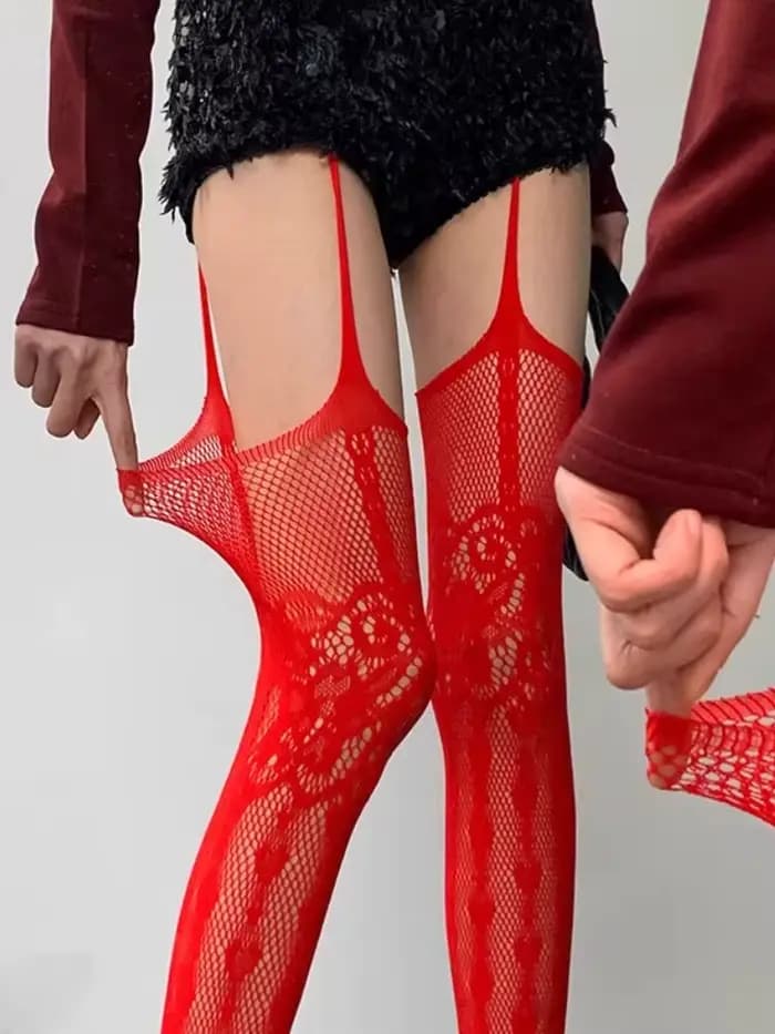 Chaussettes à bretelles en résille en dentelle ajourée pour femmes