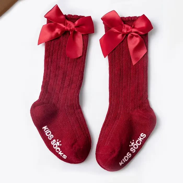 Chaussettes à nœuds pour bébé fille, en coton, longues, à rayures, mignonnes, de noël, hautes, princesse