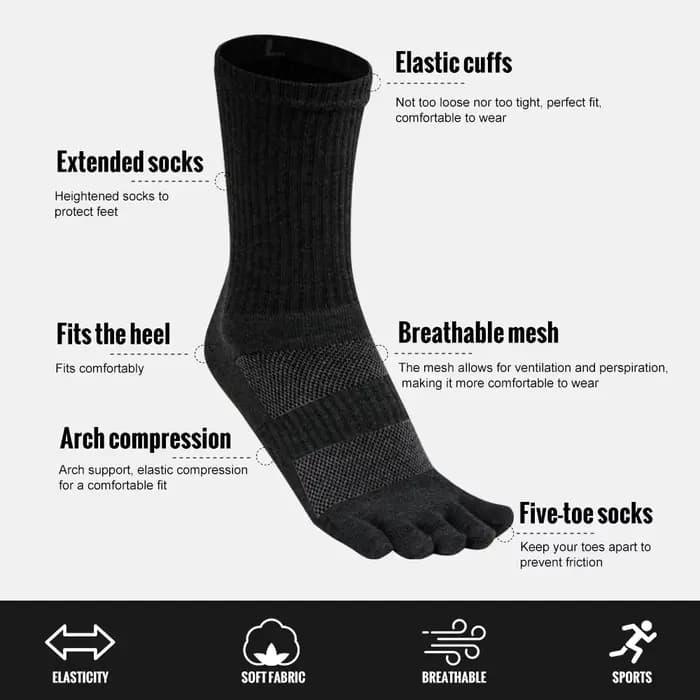 WRELS Chaussettes à orteils en coton pour course à pied, chaussettes à cinq doigts, tube long, chaussettes d'extérieur à cinq orteils, choc pour course sur sentier, étanchéité