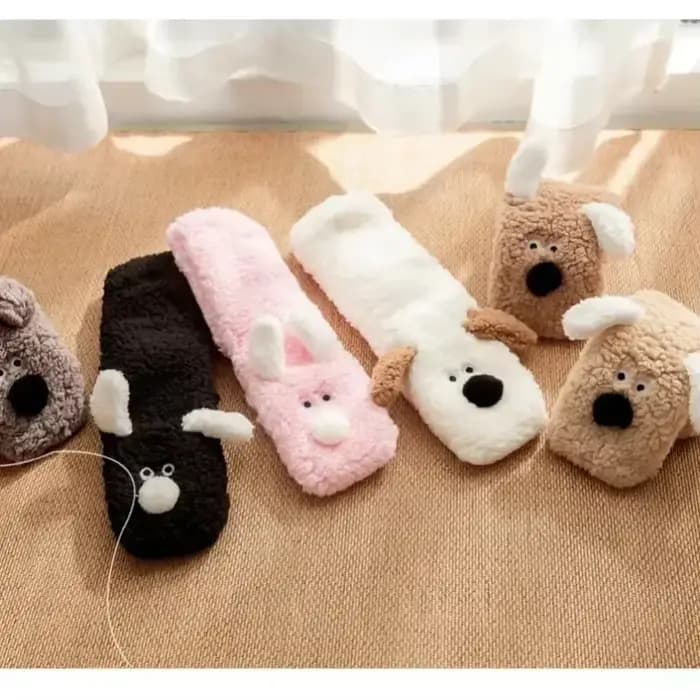 Chaussette de couchage femmes dessin animé 3D chien hiver chaud thermique en peluche antidérapant maison doux femme sol
