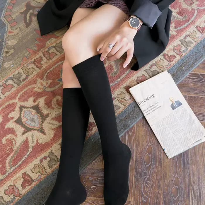 Femmes mollet chaussette coton décontracté genou chaussettes hautes blanc noir couleur unie mode femme fille fête danse