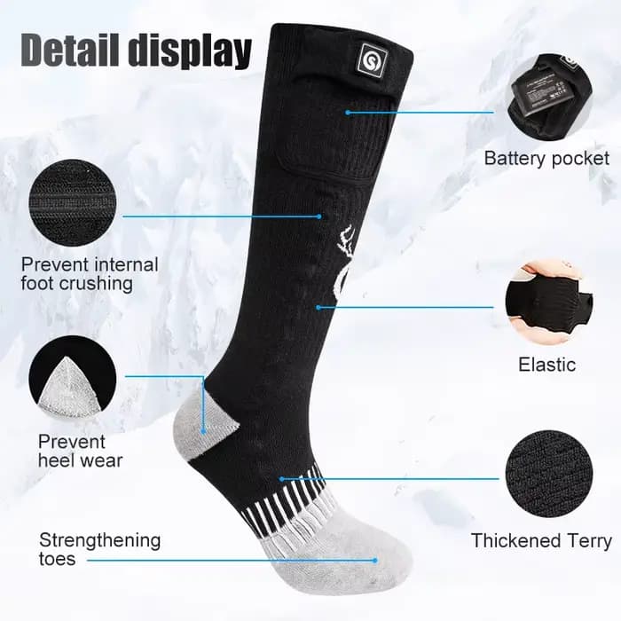 SNOW DEER-Chaussettes chauffantes électriques rechargeables pour hommes et femmes, bas de snowboard, chaussettes de cyclisme, trois réglages, hiver