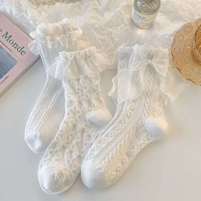 Chaussettes Lolita en dentelle avec nœud pour filles