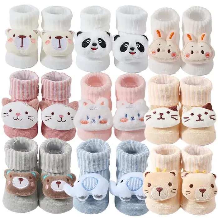 Chaussettes de printemps pour nouveau-né, poupée de dessin animé mignonne, chaussettes tricotées douces et fines pour filles et garçons, chaussettes de sol pour nourrissons de 0 à 6 mois, accessoires