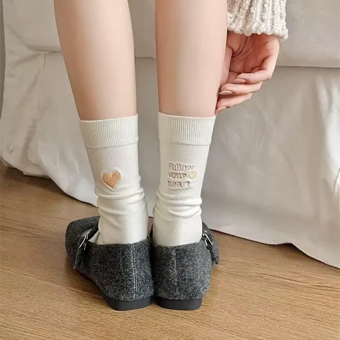 AB Style talon amour brodé mi Tube chaussettes pour femmes printemps été longue chaussette mode fille coton