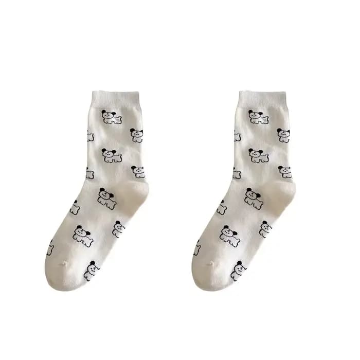 Chaussettes pour femmes coréen mignon dessin animé chien Kawaii décontracté polyvalent mi Tube