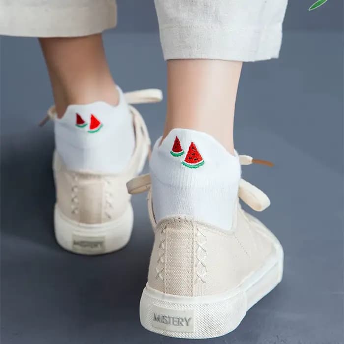 1 paire fraise pastèque pêche banane ananas chaussettes blanches femmes broderie Harajuku cheville chaussette avocat