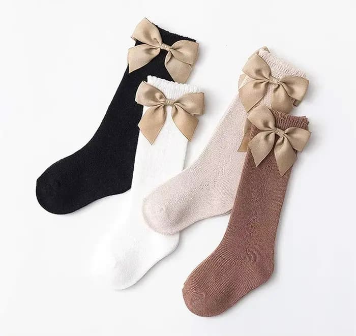 Chaussettes en coton pour bébés filles, hauteur genou, nœud papillon, fines, document solide, tout-petits, printemps, été, 0-7 ans