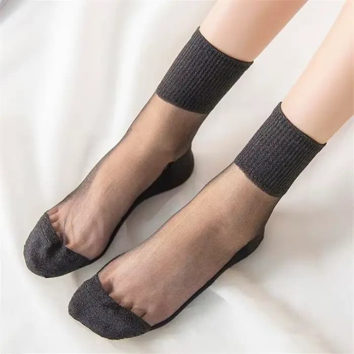 Mode d'été femmes ultra-mince chaussettes transparentes paillettes cristal verre soie