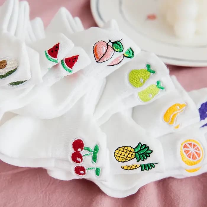 1 paire fraise pastèque pêche banane ananas chaussettes blanches femmes broderie Harajuku cheville chaussette avocat