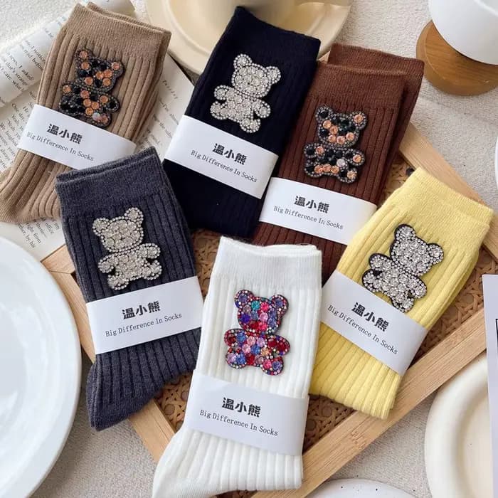 Chaussettes décoratives ours de dessin animé diamant, chaussettes pour femmes scintillantes à la mode, chaussettes de noël confortables et respirantes