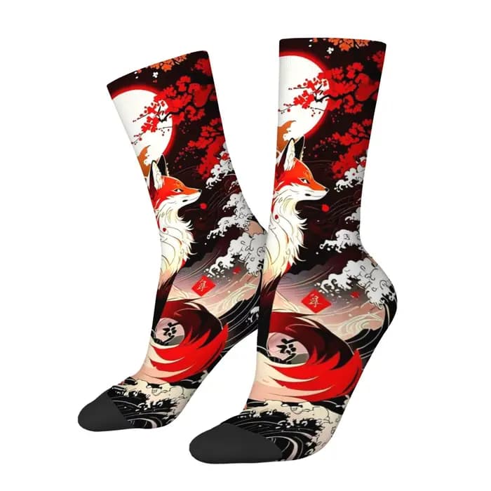 Chaussettes de style japonais Ukiyo-e avec motif de renard