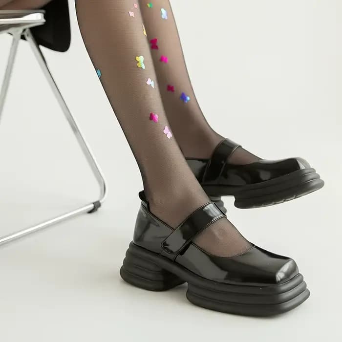 Collants noirs sexy pour femmes, style vintage Y2K, imprimé papillon, en soie transparente, pour filles Lolita, fins, d'été, bas hauts