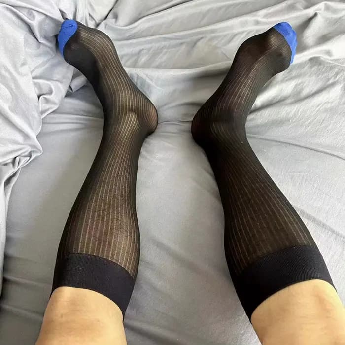 Hommes Tube chaussettes formel Sexy pure costume bas affaires soyeux Ultra mince érotique robe chaussette hombre bout doré
