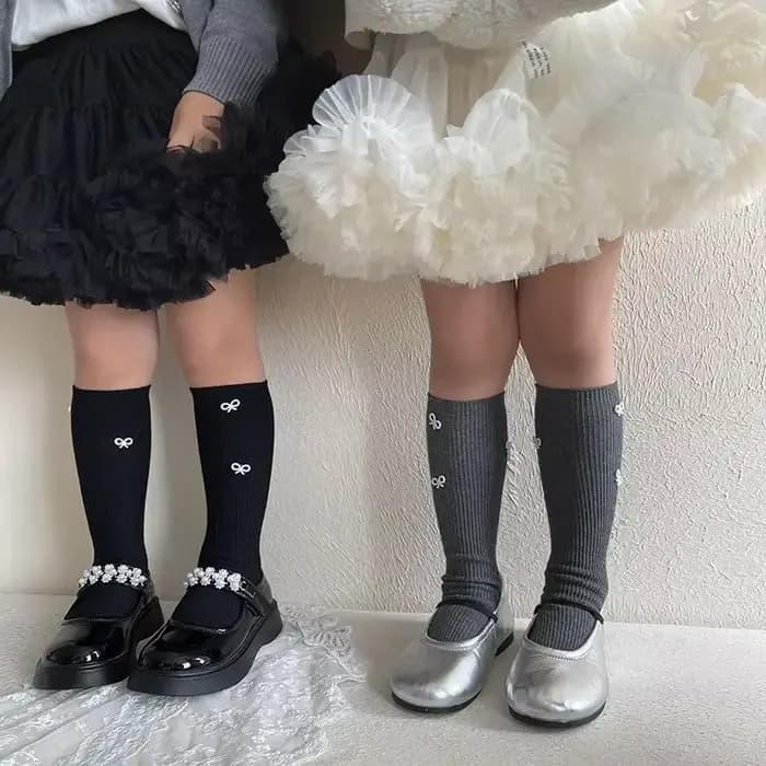 Chaussette de mollet en coton doux avec nœud perlé pour enfants