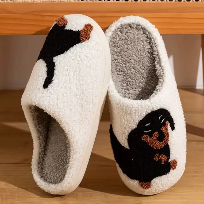 Chaussons de chien de teckel de dessin animé mignon et intéressant pour femmes, chaussures en coton d'hiver concis, chambre légère, confort intérieur chaud