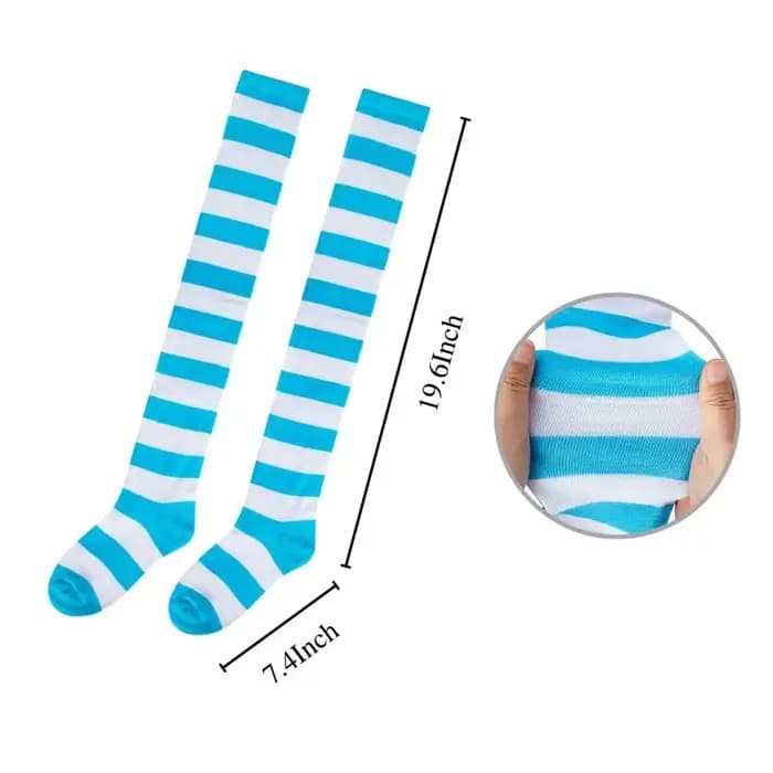 Femmes cuisse haute sur le genou chaussettes pour fille noir blanc rayé bonneterie longs bas en coton Kawaii tricoté