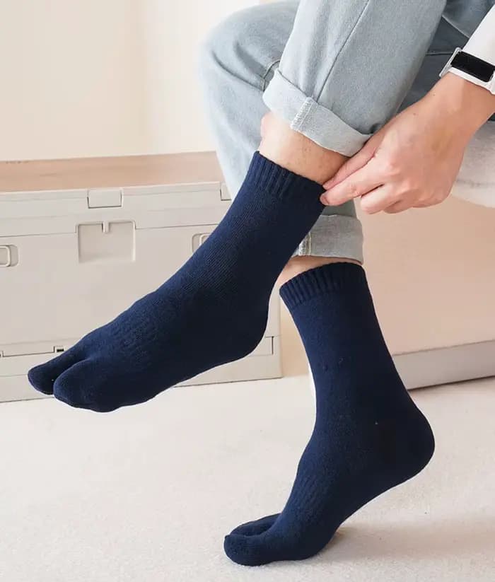 Chaussettes épaisses à 2 doigts pour hommes, tongs d'affaires de couleur unie, chaussettes à bout fendu, Tube central thermique en coton, automne et hiver