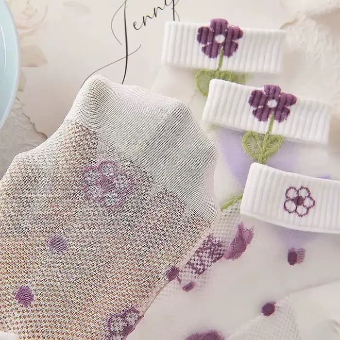 5 paires de chaussettes courtes à motifs de fleurs pour femmes