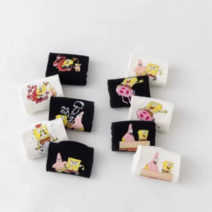 Chaussettes en coton à motif de dessin animé Bob l'éponge - Chaussettes courtes respirantes et anti-humidité pour le printemps et l'automne - Cadeau unisexe pour enfants