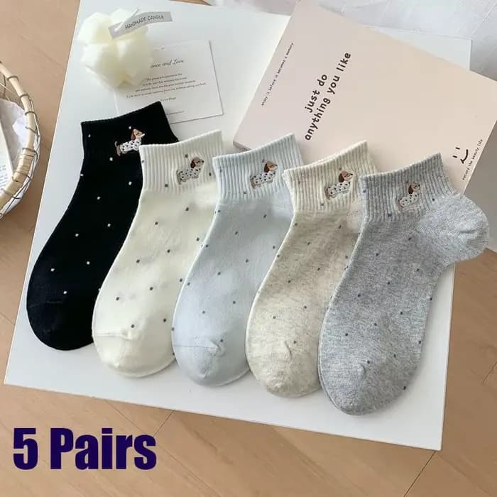 5 paires de chaussettes basses pour femmes, motif jacquard Teckel, style preppy, respirantes, fines, invisibles, printemps-été
