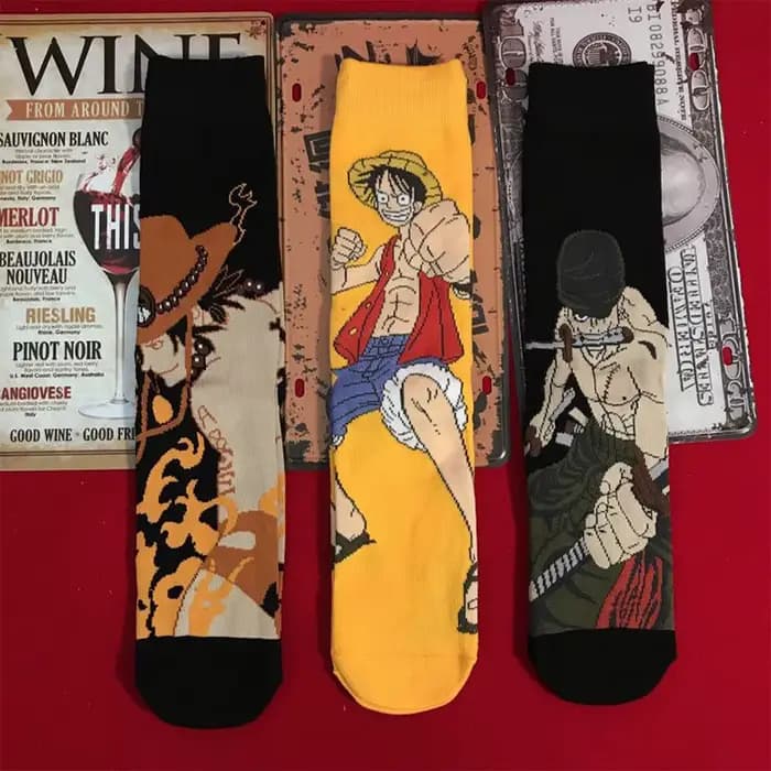 Chaussettes One Piece Luffy Anime Roronoa Zoro Portgas·D· Ace Usopp, chaussettes de sport originales personnalisées avec personnage de dessin animé, Hip-Hop Street Sport