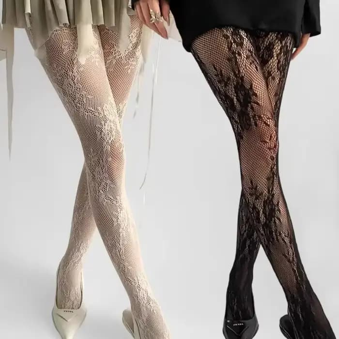 1/2 paires dentelle résille collants floraux femmes rétro creux maille fond