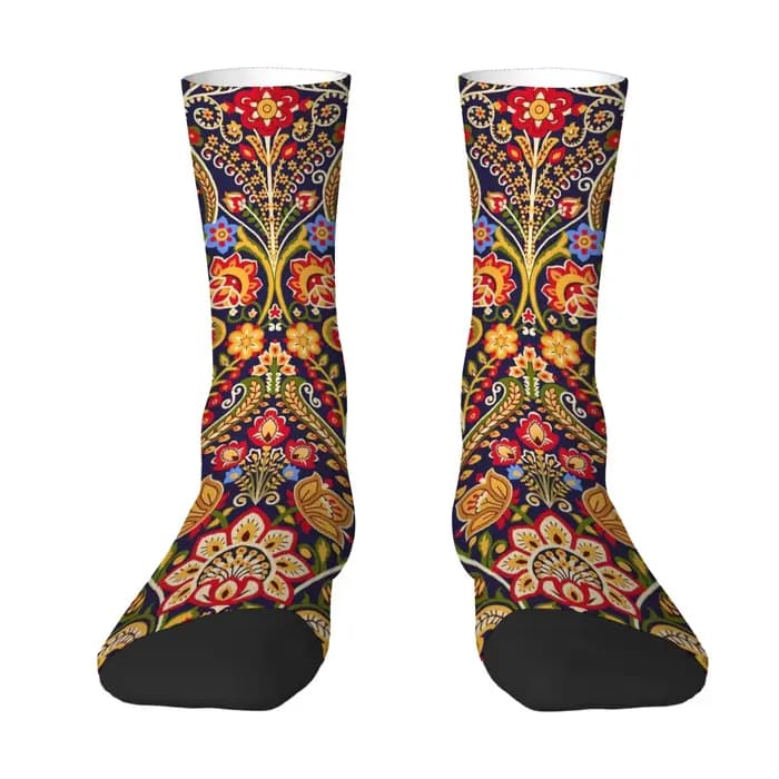 Chaussettes ethniques bohèmes vintage à motifs floraux, chaussettes décontractées à la mode pour hommes, confortables, respirantes, antidérapantes, pour le cyclisme en plein air, les sports