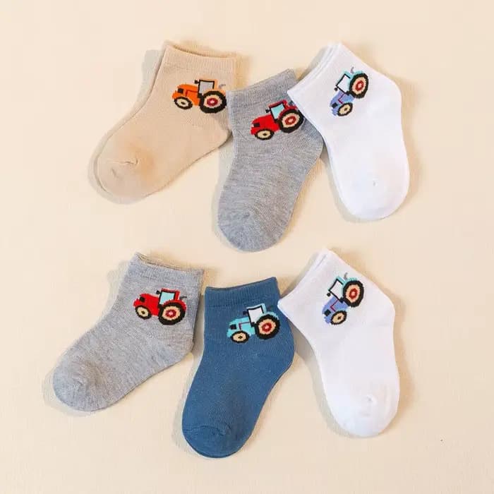 6 paires de chaussettes pour enfants à motif de tracteur de dessin animé, chaussettes mi-mollet confortables et antidérapantes, respectueuses de la peau, pour toutes les saisons, pour bébés garçons