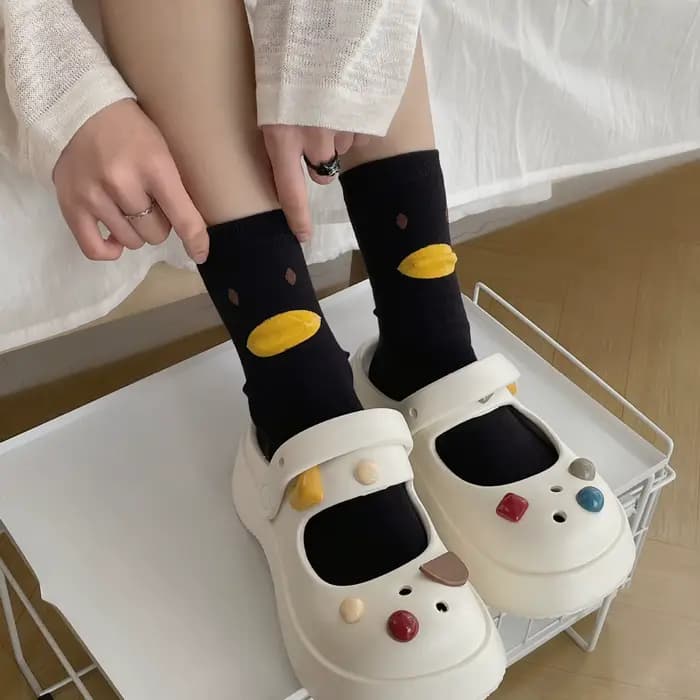 Chaussette Tridimensionnelle en Forme de Canard Jaune pour Femme