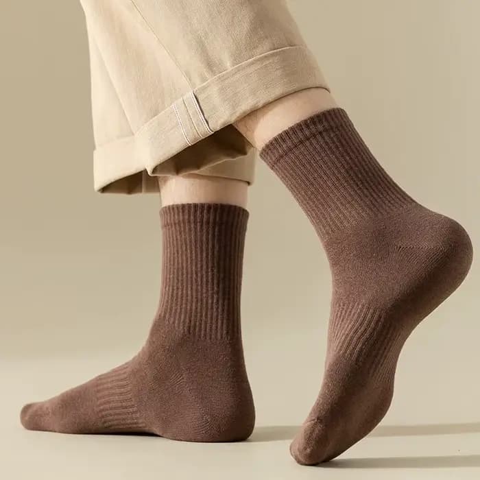 Chaussettes pour hommes rétro couleur unie café blanc kaki Beige