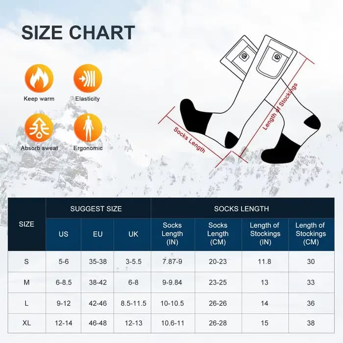 SNOW DEER-Chaussettes de ski chauffantes électriques pour femmes et hommes