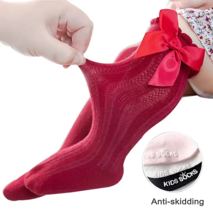Chaussettes à nœuds pour bébé fille, en coton, longues, à rayures, mignonnes, de noël, hautes, princesse
