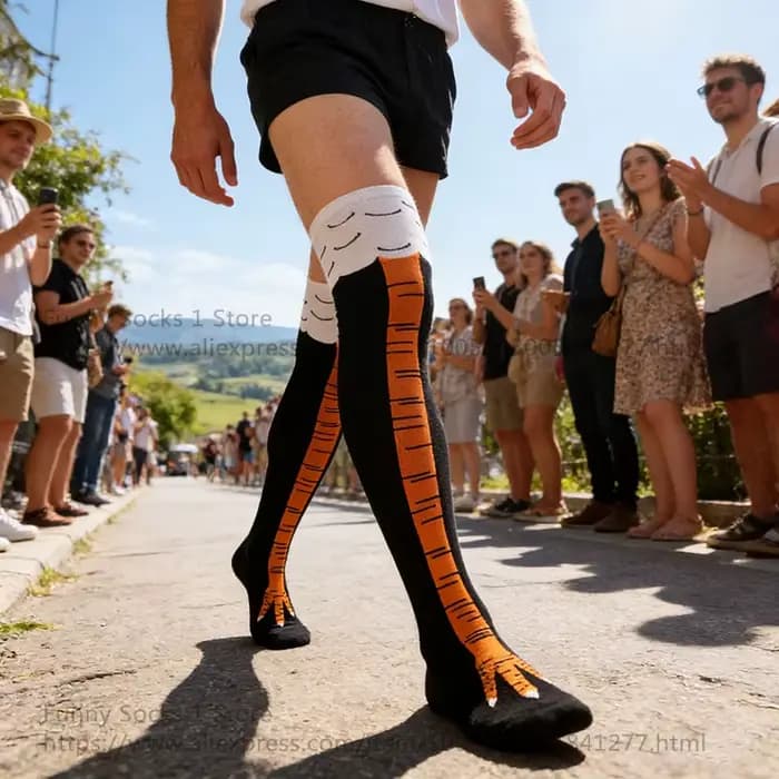Hommes drôle 3D poulet chaussettes imprimer dessin animé Cosplay haute flexibilité cuisse