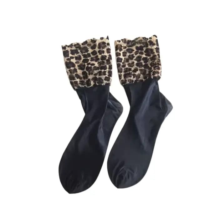 Chaussettes courtes en maille ajourée à motif léopard contrasté pour hommes et femmes