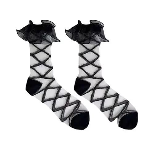 Chaussettes pour femmes Printemps-Été Respirantes Mi-mollet Coton Fin Dentelle Tendance Mode Couleur Unie Drôles Vente en Gros
