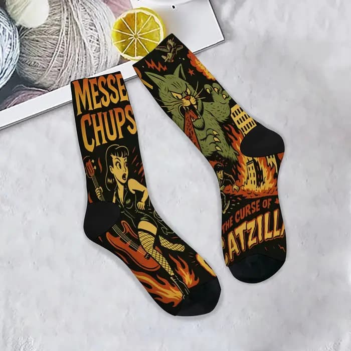 Harajuku rétro dessin animé Rock imprimé chaussettes pour hommes confortable respirant