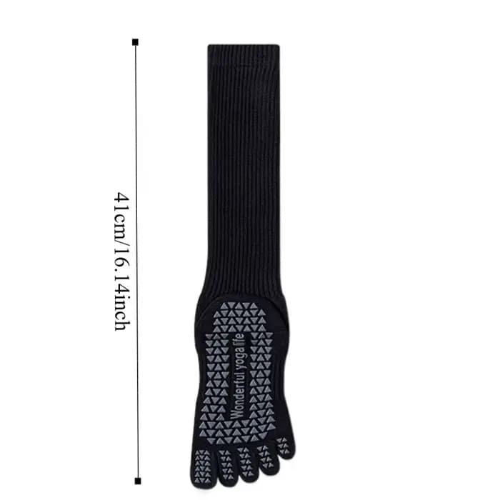 Chaussettes de Sport à cinq doigts pour femmes, chaussettes de Yoga à tube Long, antidérapantes en Silicone, couleur unie, Pilates