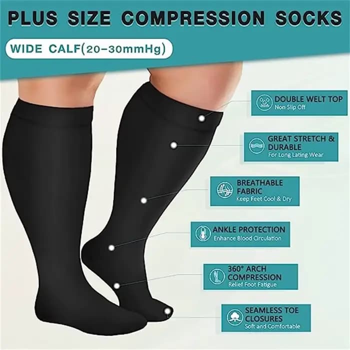 2XL-7XL grande taille chaussettes de Compression couleur unie femmes hommes sport course Yoga