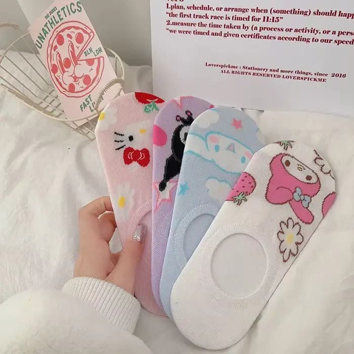 4 paires de chaussettes invisibles Kawaii pour femmes