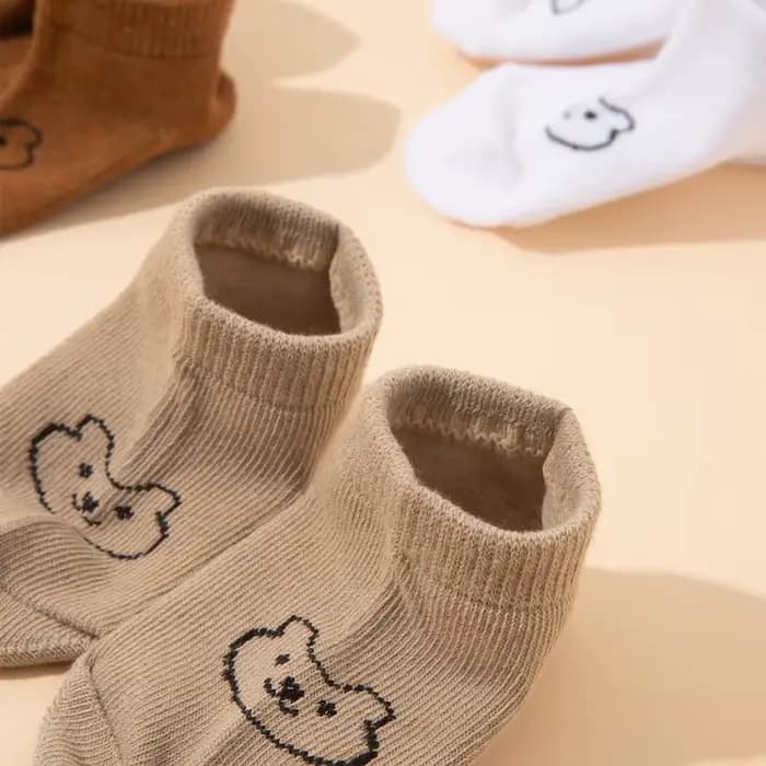 5 paires de chaussettes antidérapantes pour bébé, imprimé ours mignon, chaussettes respirantes pour tout-petits garçons et filles, chaussures pour nouveau-nés