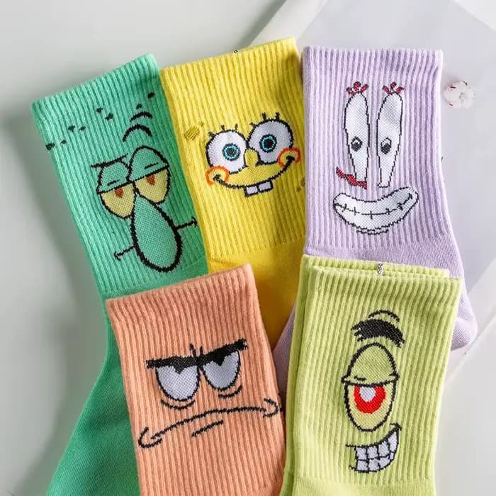 Chaussettes longues mignonnes de Bob l'éponge et Patrick Star pour hommes et femmes, chaussettes en coton, chaussettes de cheville à motif de dessin animé, chaussettes amusantes imprimées de dessins a