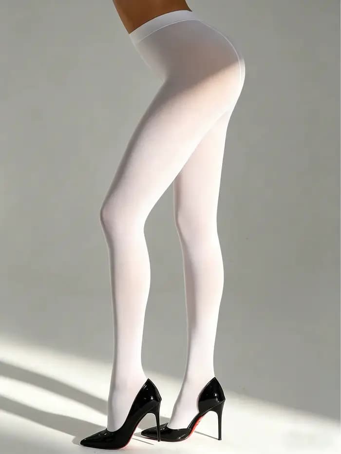 1 paire de collants blancs pour femmes, taille S-XL, collants amincissants extensibles à taille haute