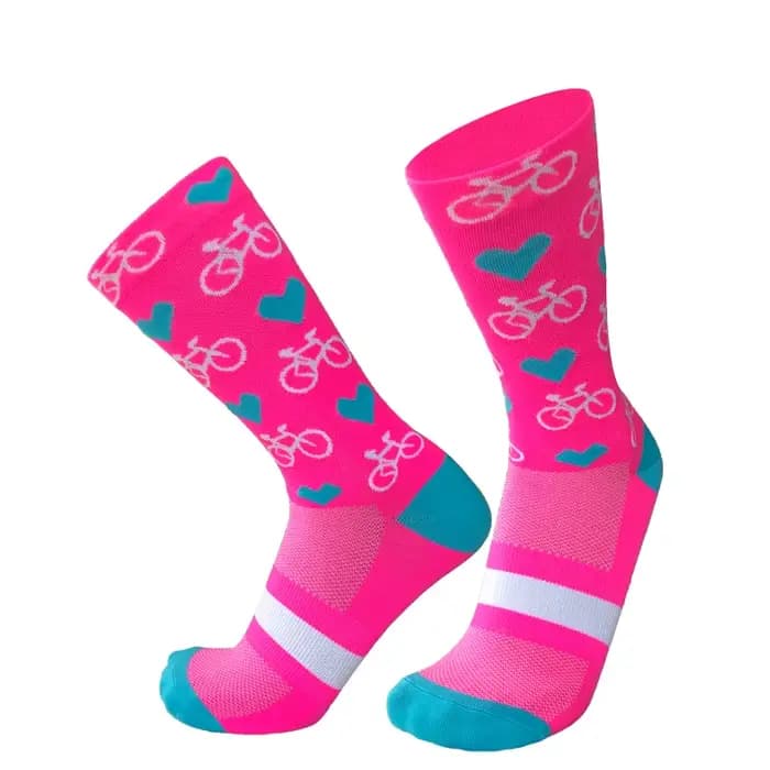 Chaussettes de Sport professionnelles professionnelles pour hommes et femmes, chaussettes de vélo de route à Compression, de course, à motif de cœur, nouvelle collection