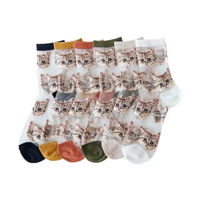 Chaussettes chat mignonnes transparentes pour femmes